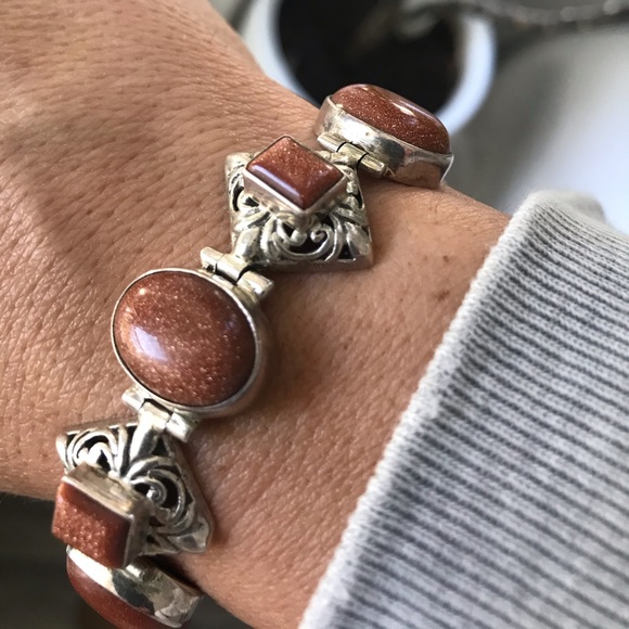 Sterling Sliver Gold Stone Bracelet - Picture 2 of 2